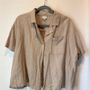 a new day Beige Short-Sleeve Button-Front Top